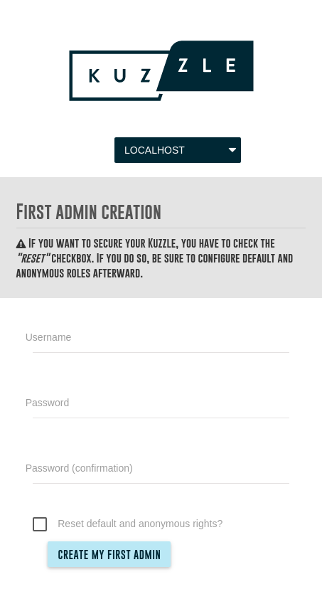 Kuzzle Admin Console requests that an admin account be created