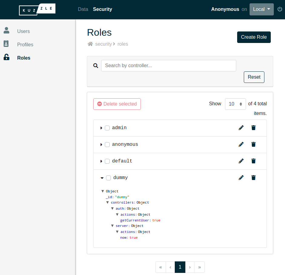 Admin Console roles display screenshot